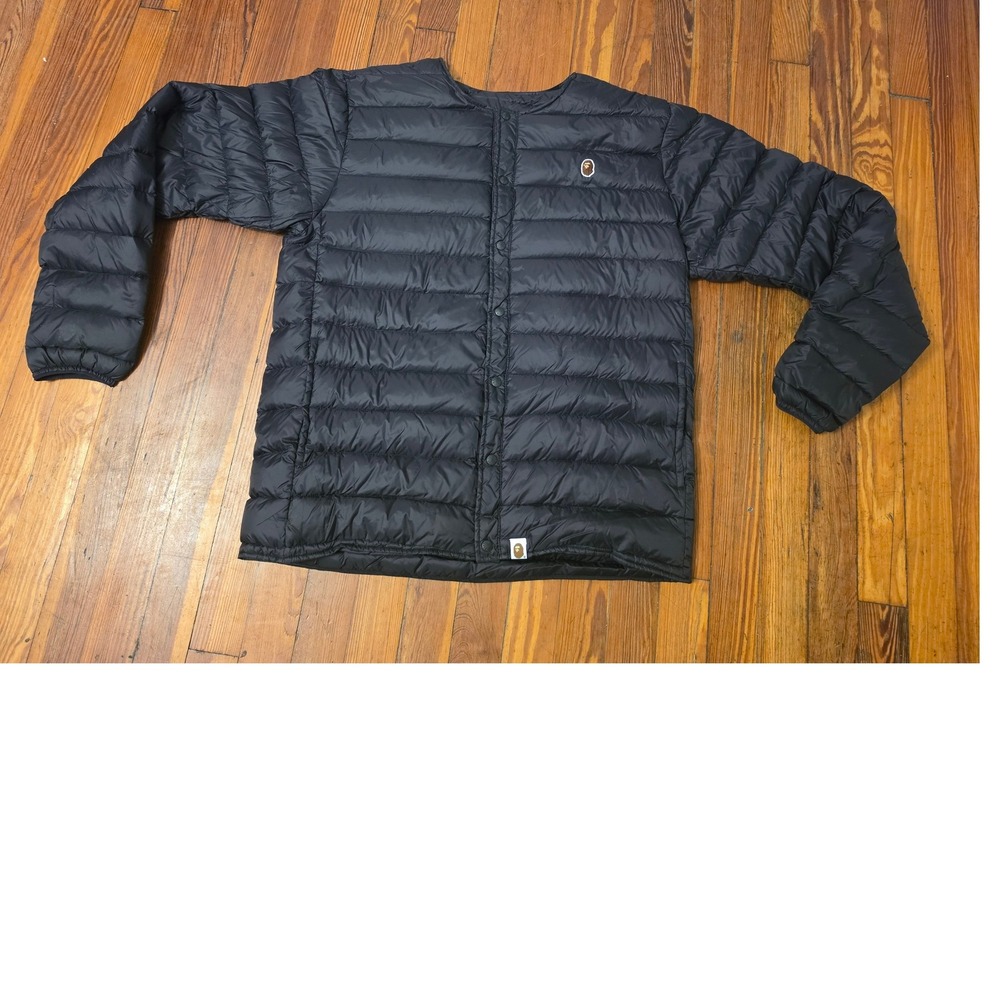 A Bathing Ape BAPE Mens Black Down Puffer Jacket 2XL 001GDG201006X Collarless